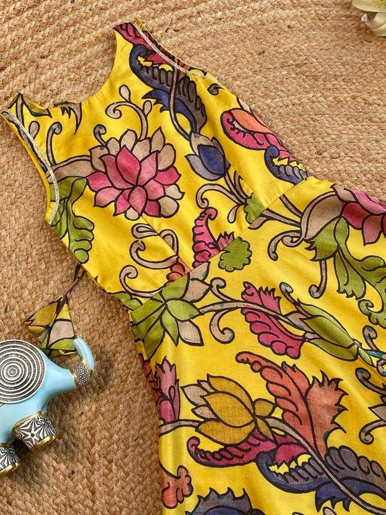 Ynf Tussar Silk KESH249 yellow Kids Wear Wholesale Kids Gown Kids Ethnic Gowns Manufacturer
