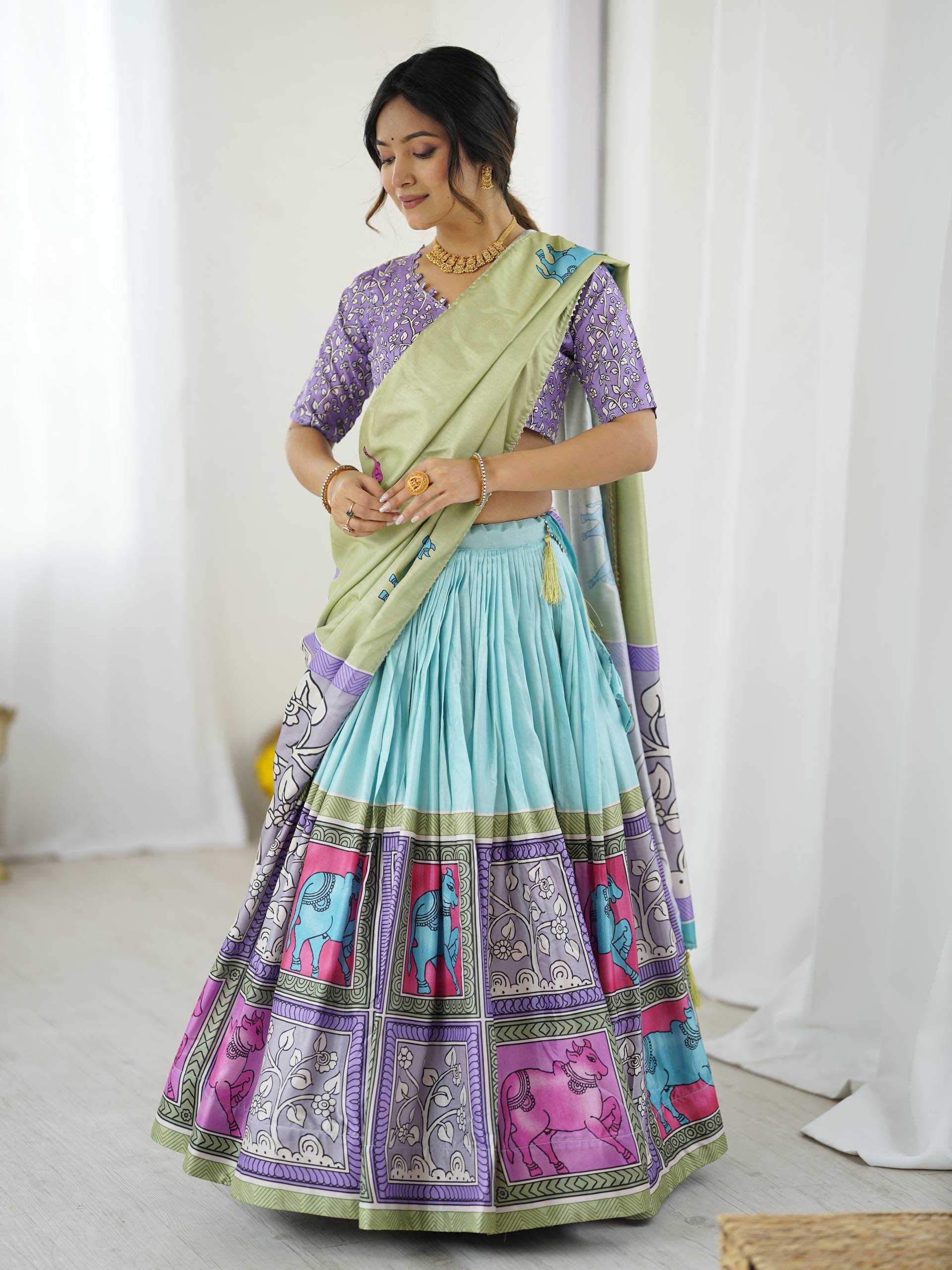 Ynf Tussar Silk KESH485 80 Lehengas Wholesale Designer Lehenga Fancy Lehenga Kalamkari Lehenga Manufacturer