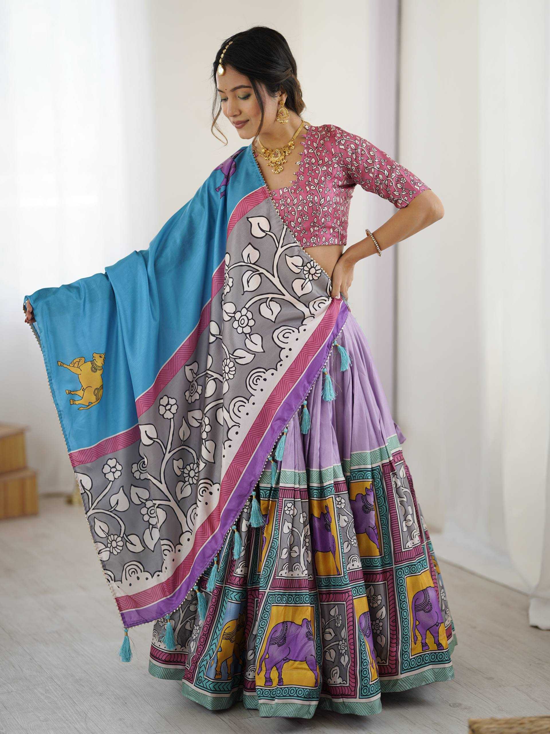 Ynf Tussar Silk KESH485 80 Lehengas Wholesale Designer Lehenga Fancy Lehenga Kalamkari Lehenga Manufacturer
