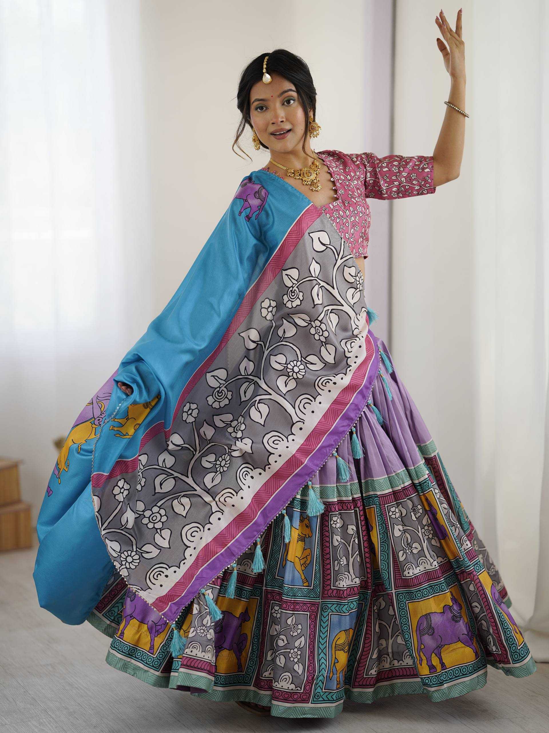 Ynf Tussar Silk KESH485 80 Lehengas Wholesale Designer Lehenga Fancy Lehenga Kalamkari Lehenga Manufacturer