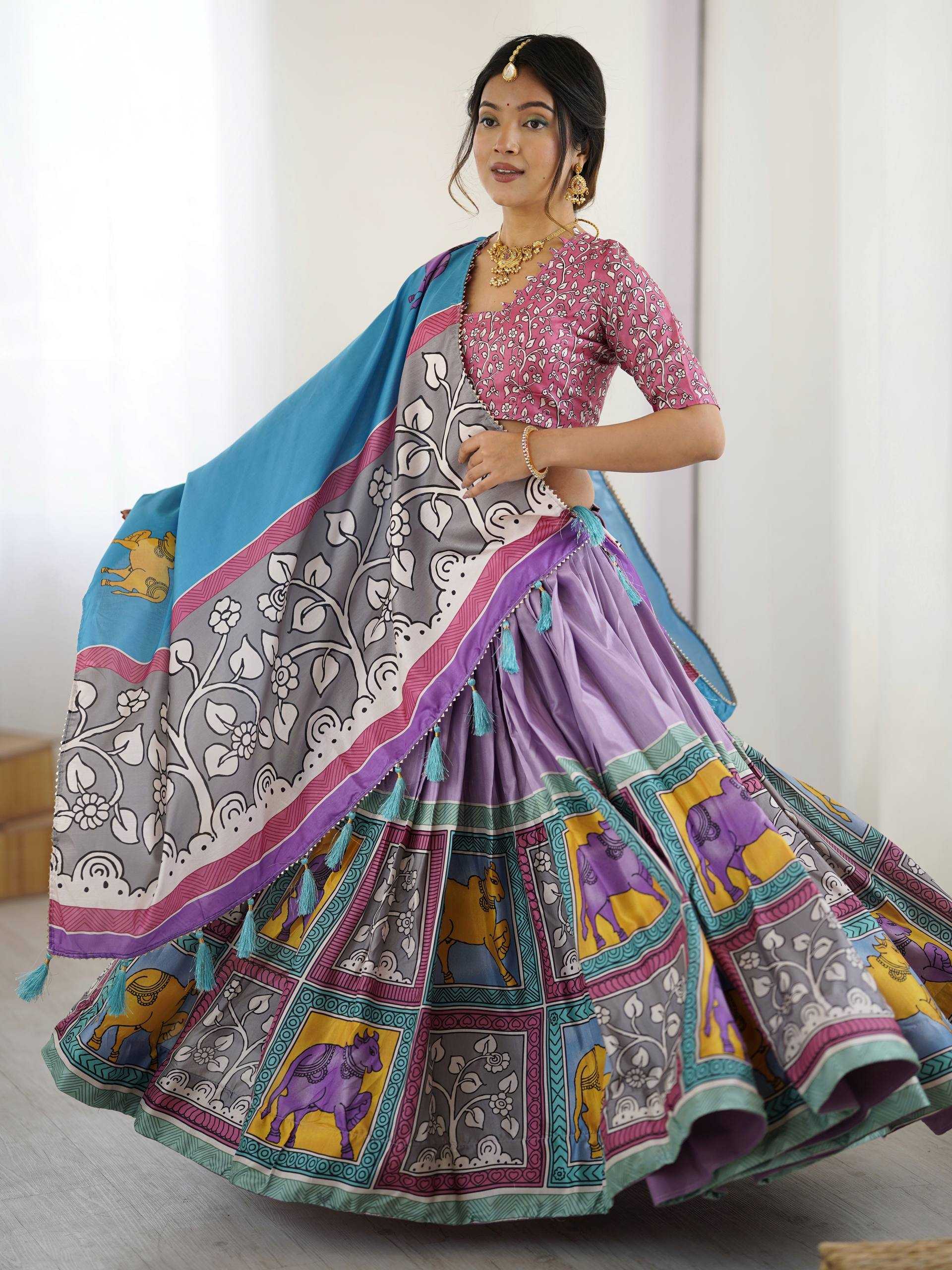 Ynf Tussar Silk KESH485 80 Lehengas Wholesale Designer Lehenga Fancy Lehenga Kalamkari Lehenga Manufacturer
