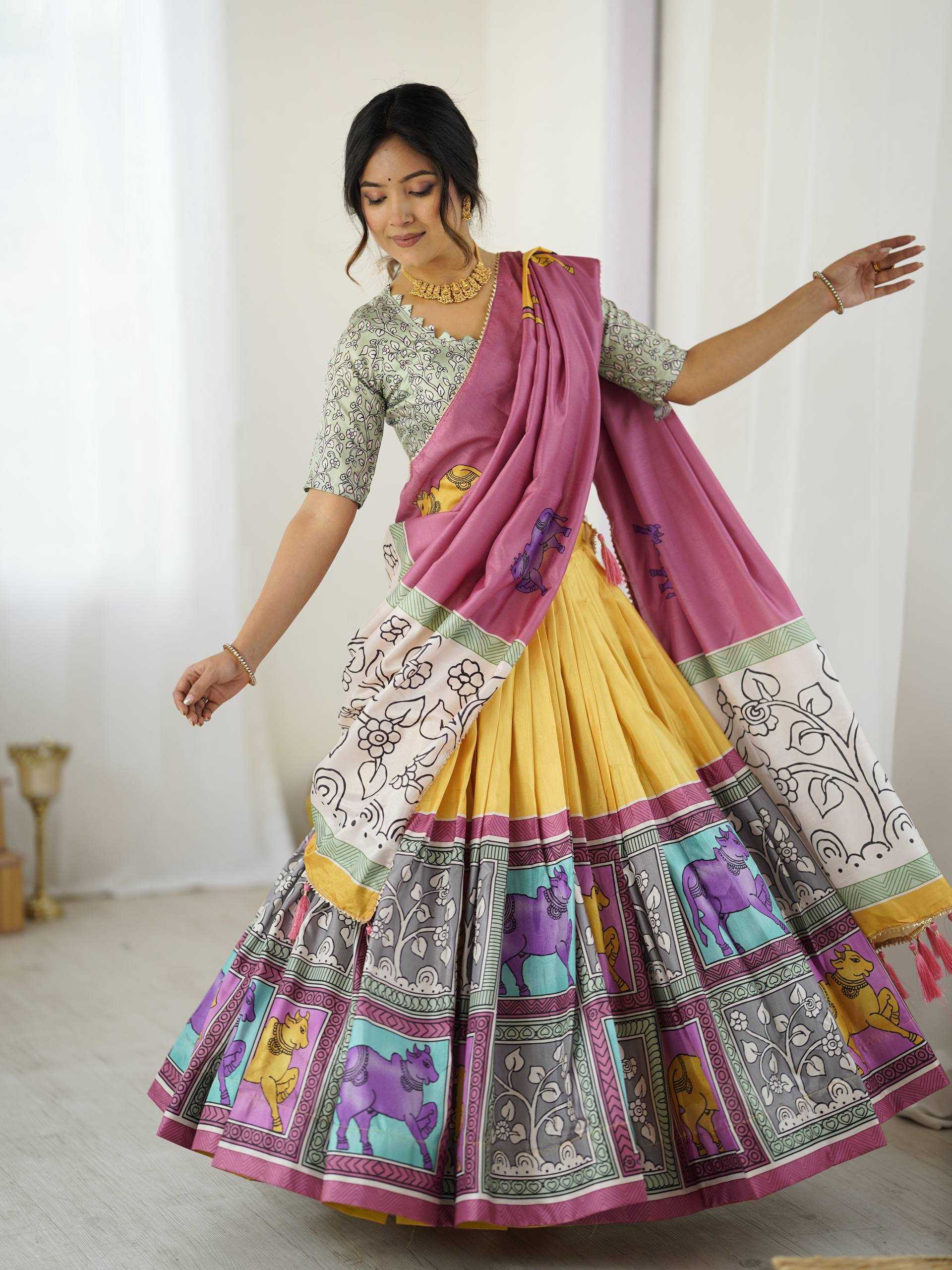 Ynf Tussar Silk KESH485 80 Lehengas Wholesale Designer Lehenga Fancy Lehenga Kalamkari Lehenga Manufacturer
