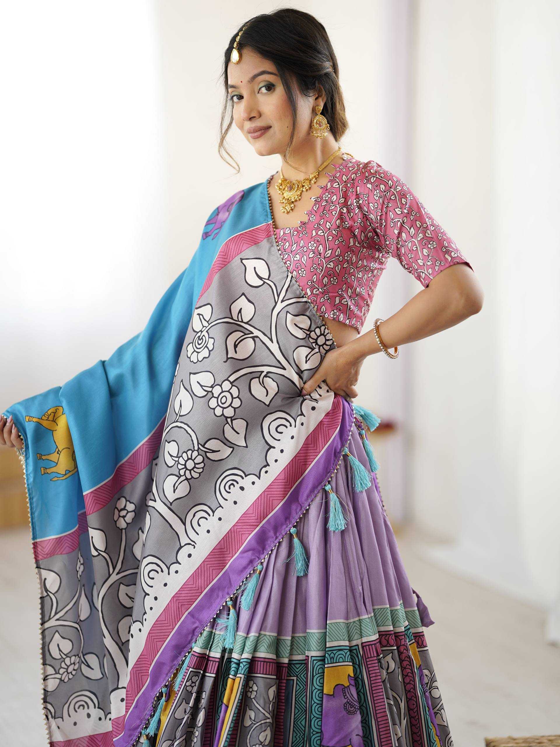 Ynf Tussar Silk KESH485 80 Lehengas Wholesale Designer Lehenga Fancy Lehenga Kalamkari Lehenga Manufacturer