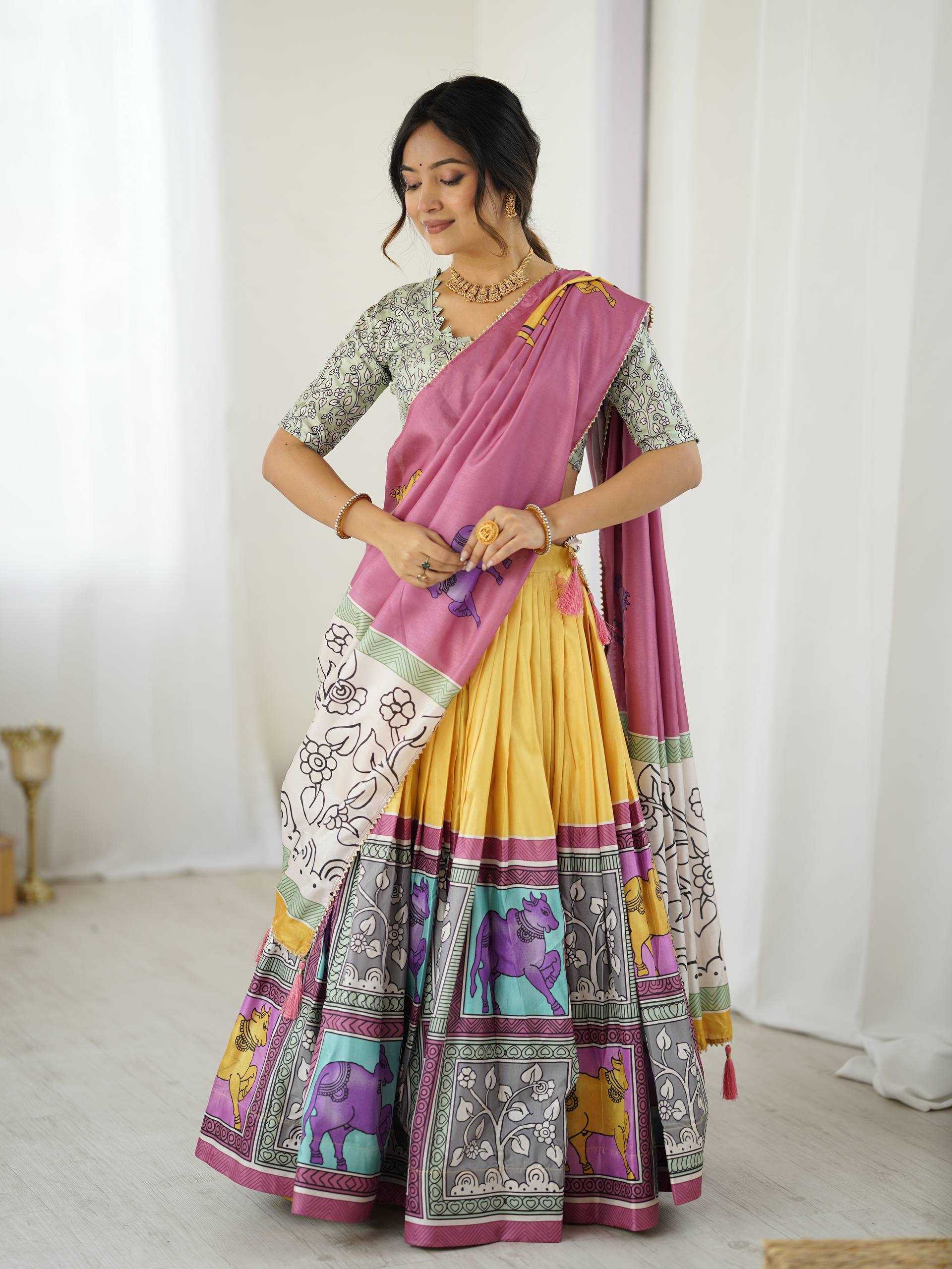 Ynf Tussar Silk KESH485 80 Lehengas Wholesale Designer Lehenga Fancy Lehenga Kalamkari Lehenga Manufacturer