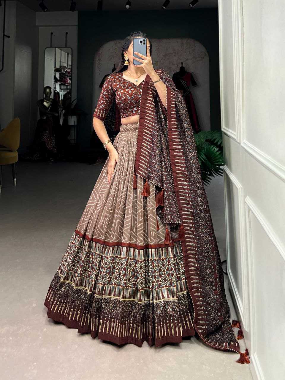 Ynf Tussar Silk KESH511 AJARAK2 Lehengas Wholesale Embroidered Lehenga Lehenga With Dupatta Lehenga With Blouse Manufacturer