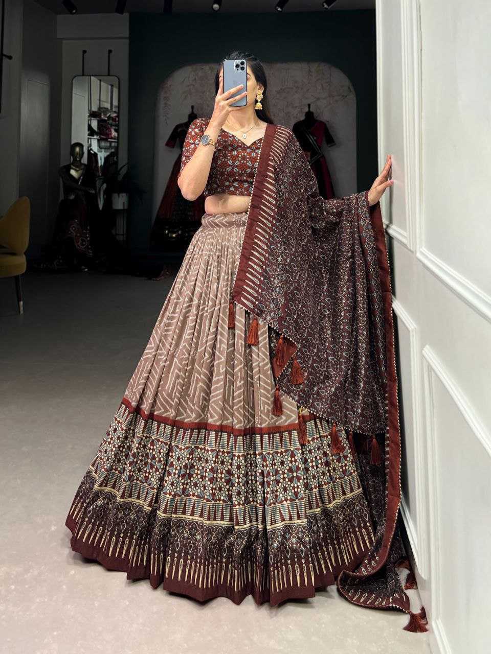 Ynf Tussar Silk KESH511 AJARAK2 Lehengas Wholesale Embroidered Lehenga Lehenga With Dupatta Lehenga With Blouse Manufacturer