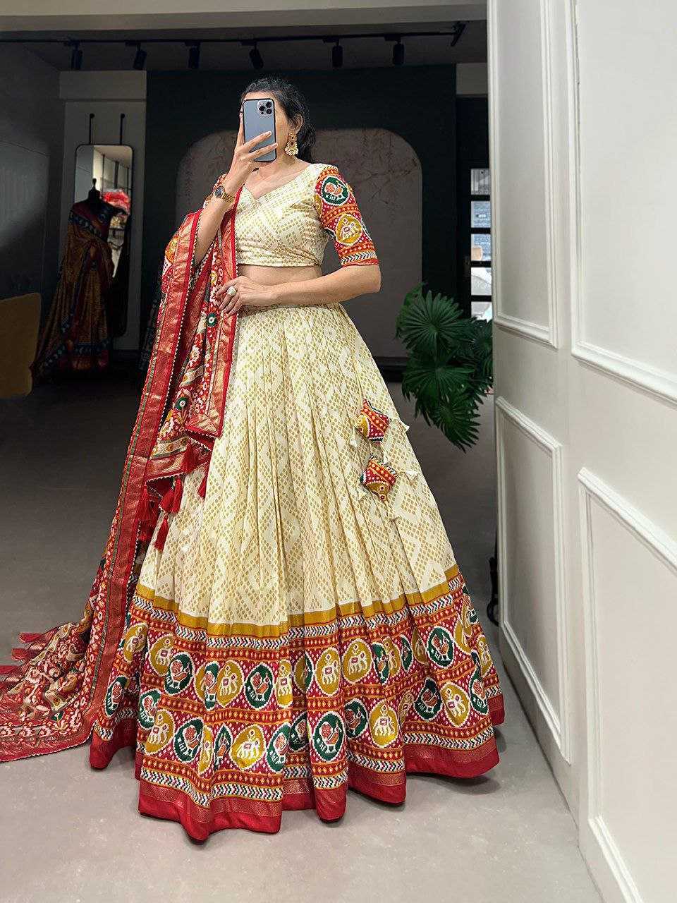 Ynf Tussar Silk KESH511 WHITE PATOLA Festive Collections Wholesale Navratri Chaniya Choli Manufacturer