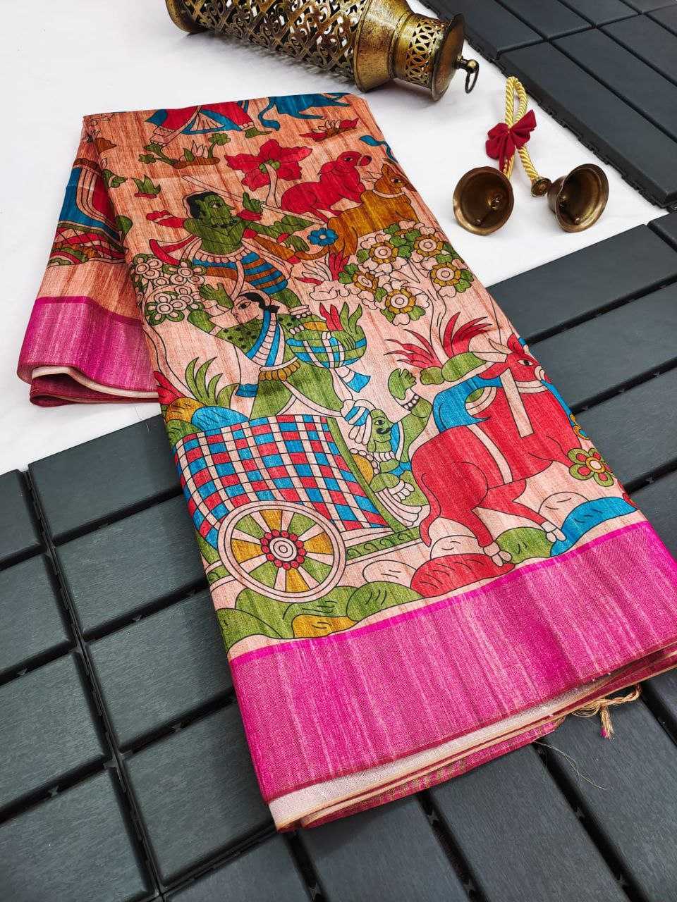 Ynf Tussar Silk KESH532 SAKHI MADHUBANI Sarees Wholesale Kalamkari Sarees Traditional Sarees Tussar Sarees Manufacturer