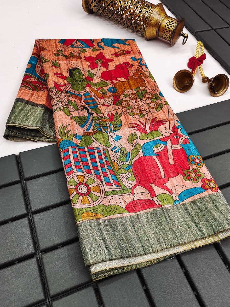 Ynf Tussar Silk KESH532 SAKHI MADHUBANI Silk Sarees Wholesale Tussar Silk Sarees Printed Silk Saree Kalamkari Silk Sarees Manufacturer