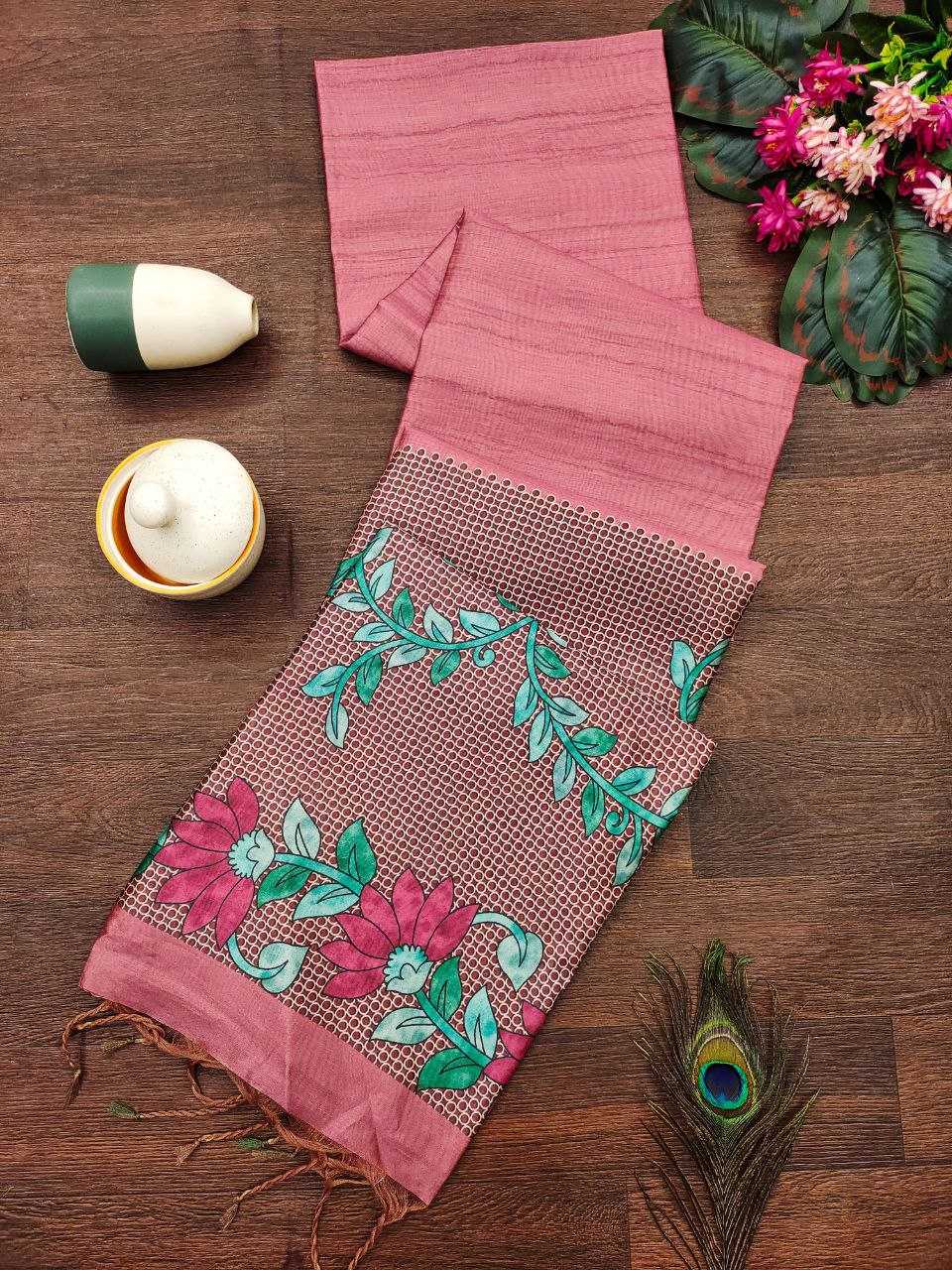 Ynf Tussar Silk KESH532 YOGITA FLOWER Silk Sarees Wholesale Tussar Silk Sarees Manufacturer