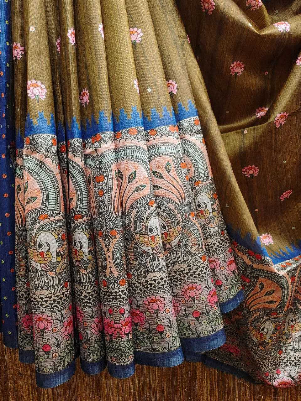 Ynf Tussar Silk KESH532 Yogita Lotus 2 Silk Sarees Wholesale Printed Silk Saree Kalamkari Silk Sarees Manufacturer