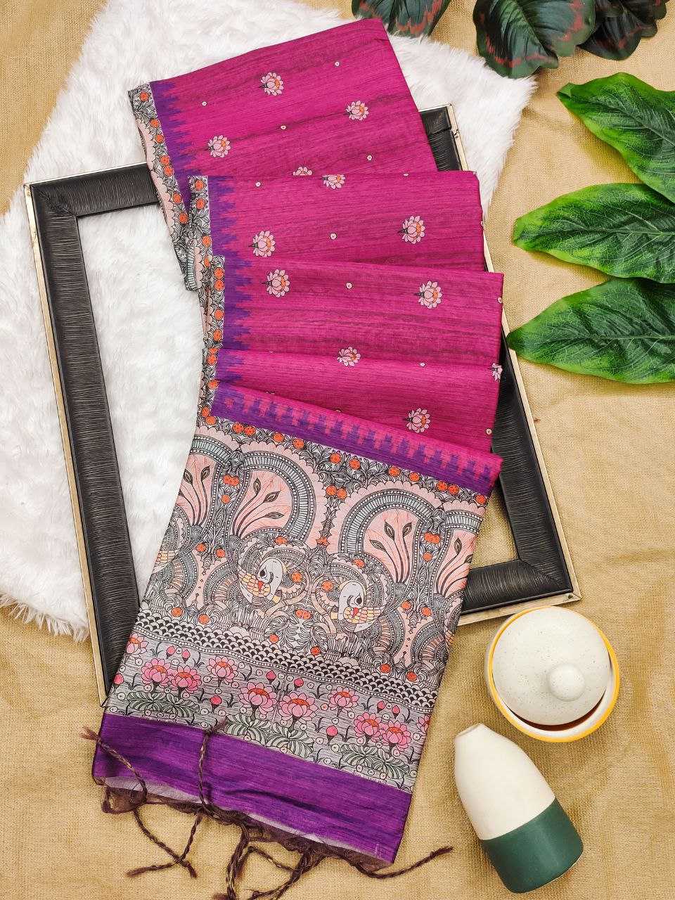 Ynf Tussar Silk KESH532 Yogita Lotus 2 Silk Sarees Wholesale Printed Silk Saree Kalamkari Silk Sarees Manufacturer
