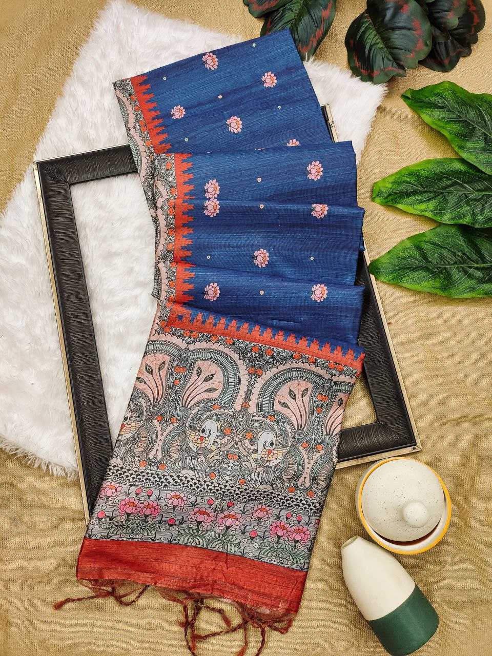 Ynf Tussar Silk KESH532 Yogita Lotus 2 Silk Sarees Wholesale Printed Silk Saree Kalamkari Silk Sarees Manufacturer