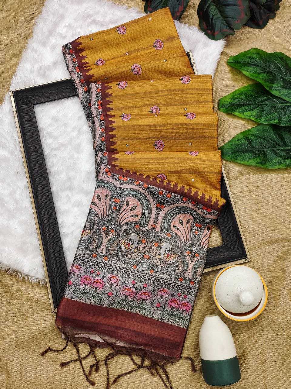 Ynf Tussar Silk KESH532 Yogita Lotus 2 Silk Sarees Wholesale Printed Silk Saree Kalamkari Silk Sarees Manufacturer