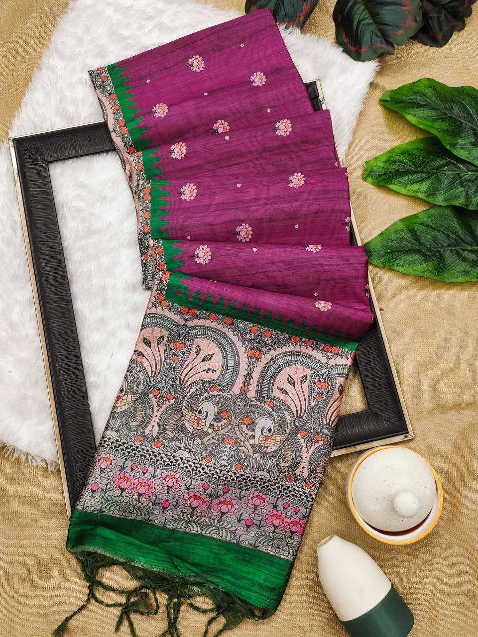 Ynf Tussar Silk KESH532 Yogita Lotus 2 Silk Sarees Wholesale Printed Silk Saree Kalamkari Silk Sarees Manufacturer