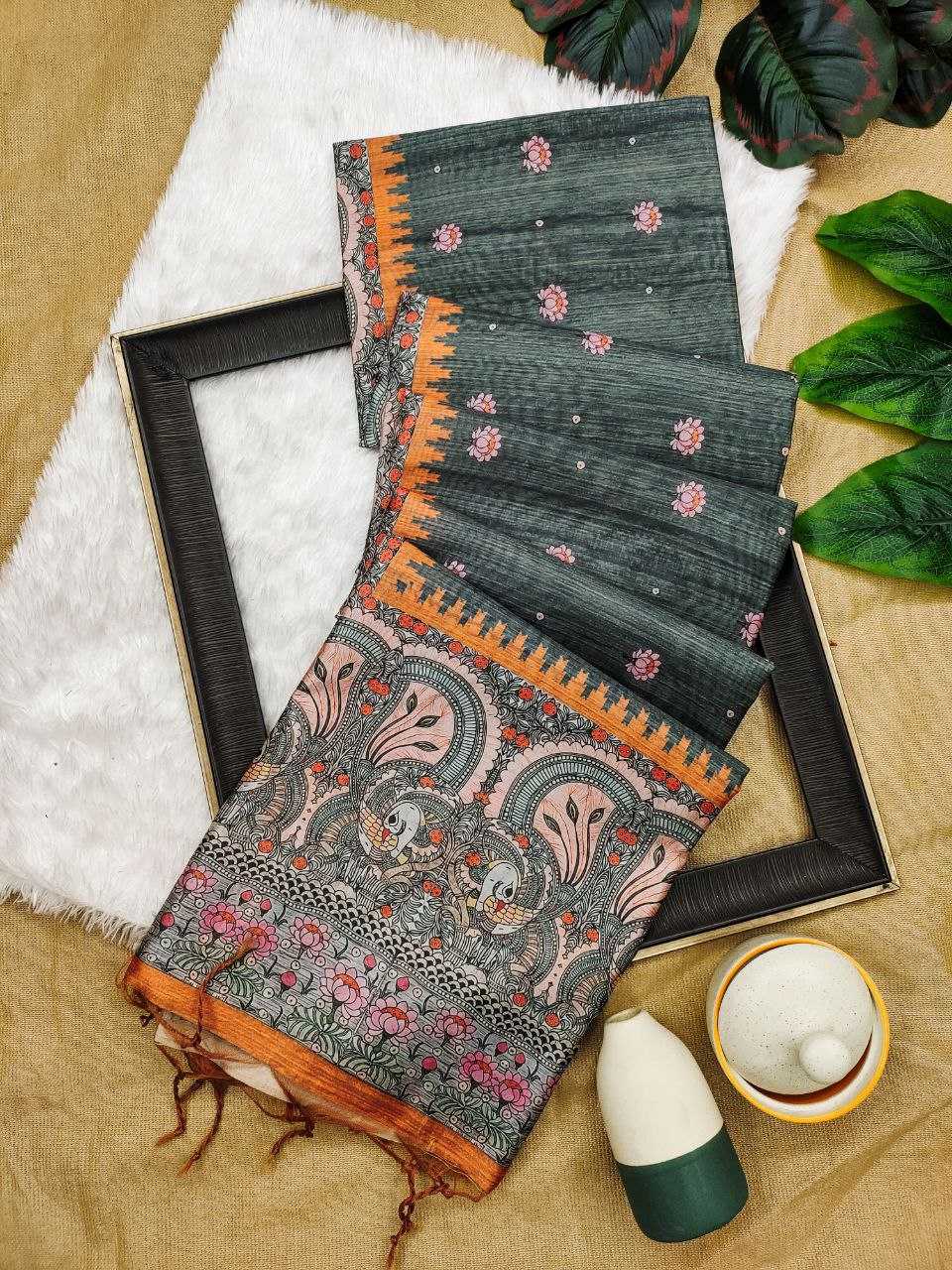 Ynf Tussar Silk KESH532 Yogita Lotus 2 Silk Sarees Wholesale Printed Silk Saree Kalamkari Silk Sarees Manufacturer