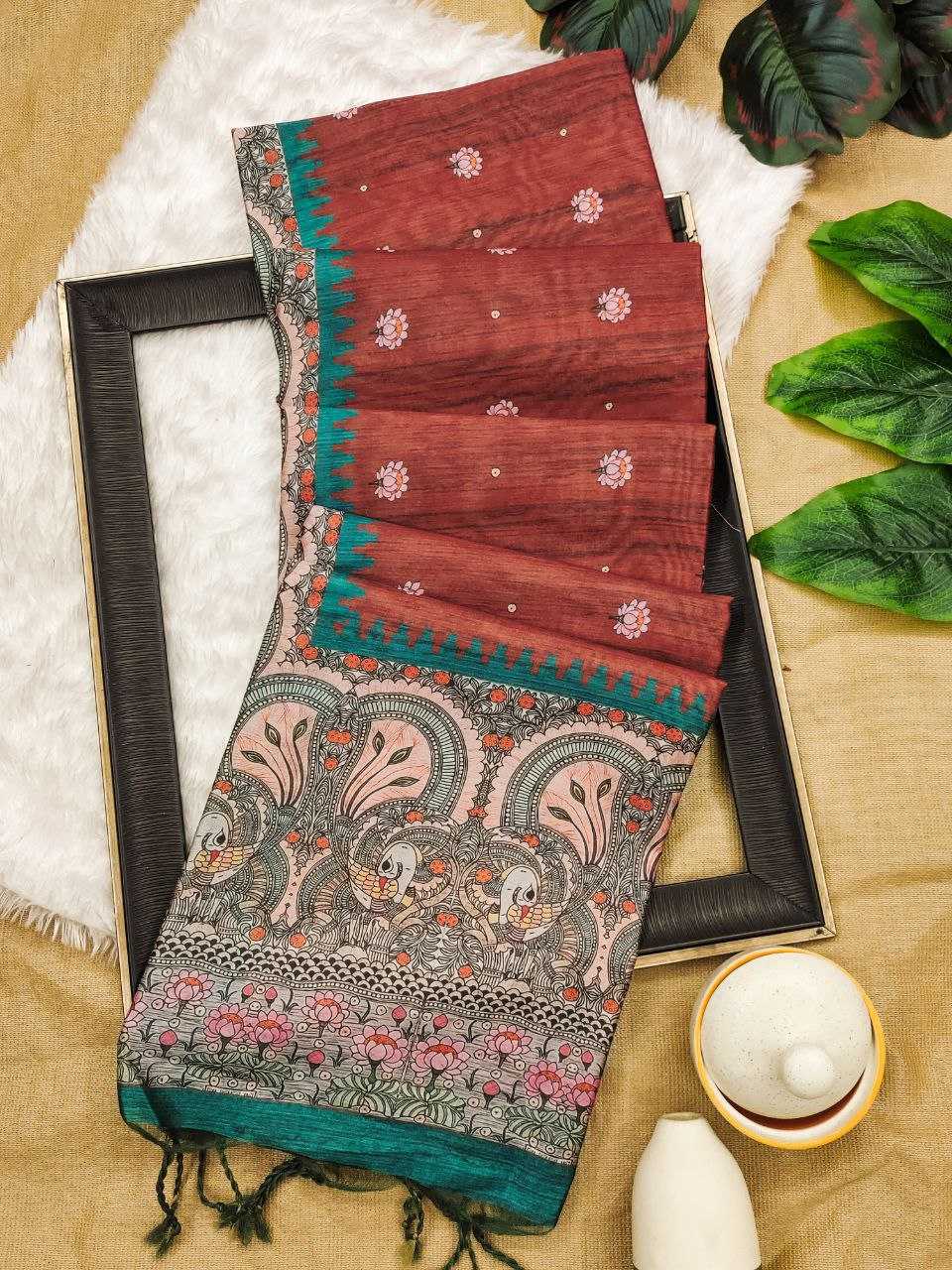Ynf Tussar Silk KESH532 Yogita Lotus 2 Silk Sarees Wholesale Printed Silk Saree Kalamkari Silk Sarees Manufacturer