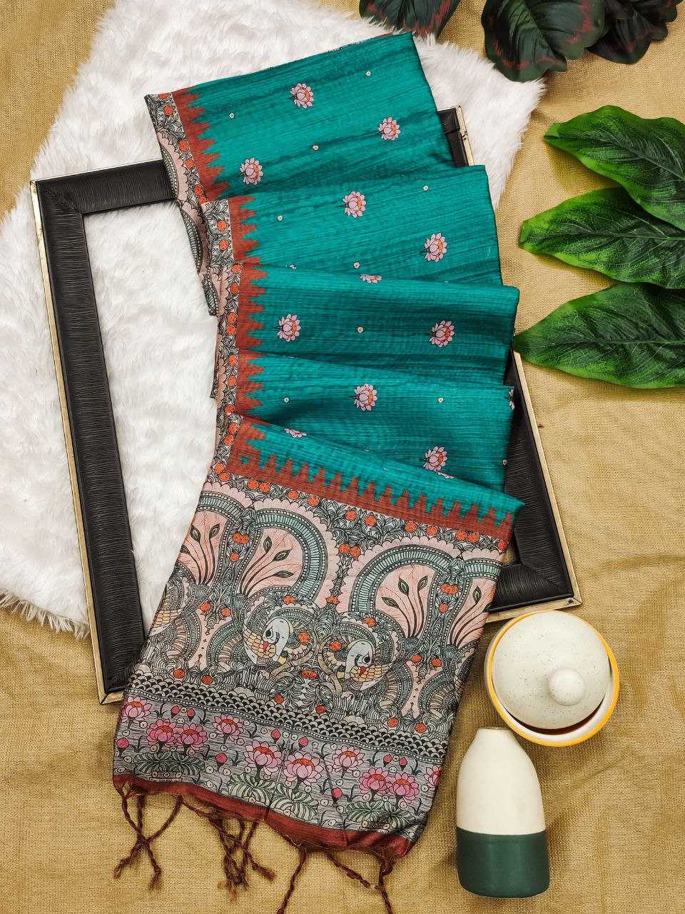 Ynf Tussar Silk KESH532 Yogita Lotus 2 Silk Sarees Wholesale Printed Silk Saree Kalamkari Silk Sarees Manufacturer