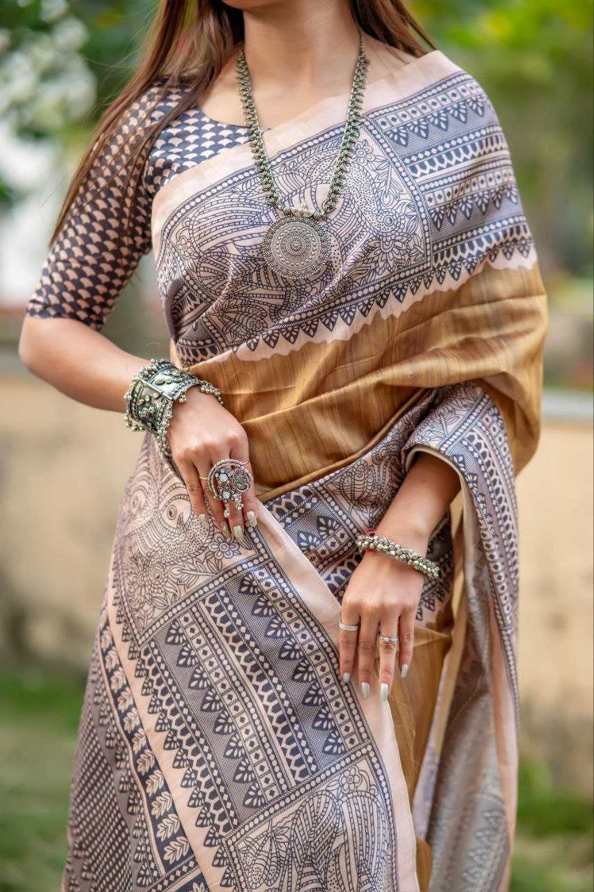 Ynf Tussar Silk KESH532 YOGITA MADHUBANI 3 Sarees Wedding Collections Festive Collections Wholesale Printed Sarees Madhubani Sarees Tussar Sarees Manufacturer