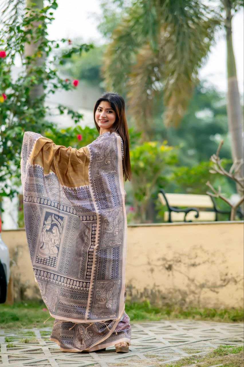 Ynf Tussar Silk KESH532 YOGITA MADHUBANI 3 Sarees Wedding Collections Festive Collections Wholesale Printed Sarees Madhubani Sarees Tussar Sarees Manufacturer