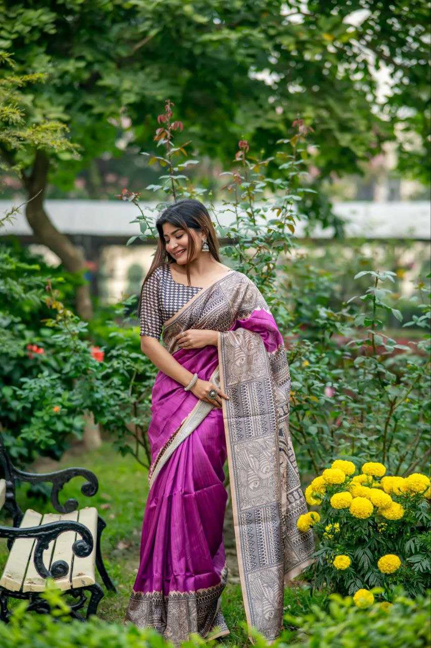 Ynf Tussar Silk KESH532 YOGITA MADHUBANI 3 Sarees Wedding Collections Festive Collections Wholesale Printed Sarees Madhubani Sarees Tussar Sarees Manufacturer