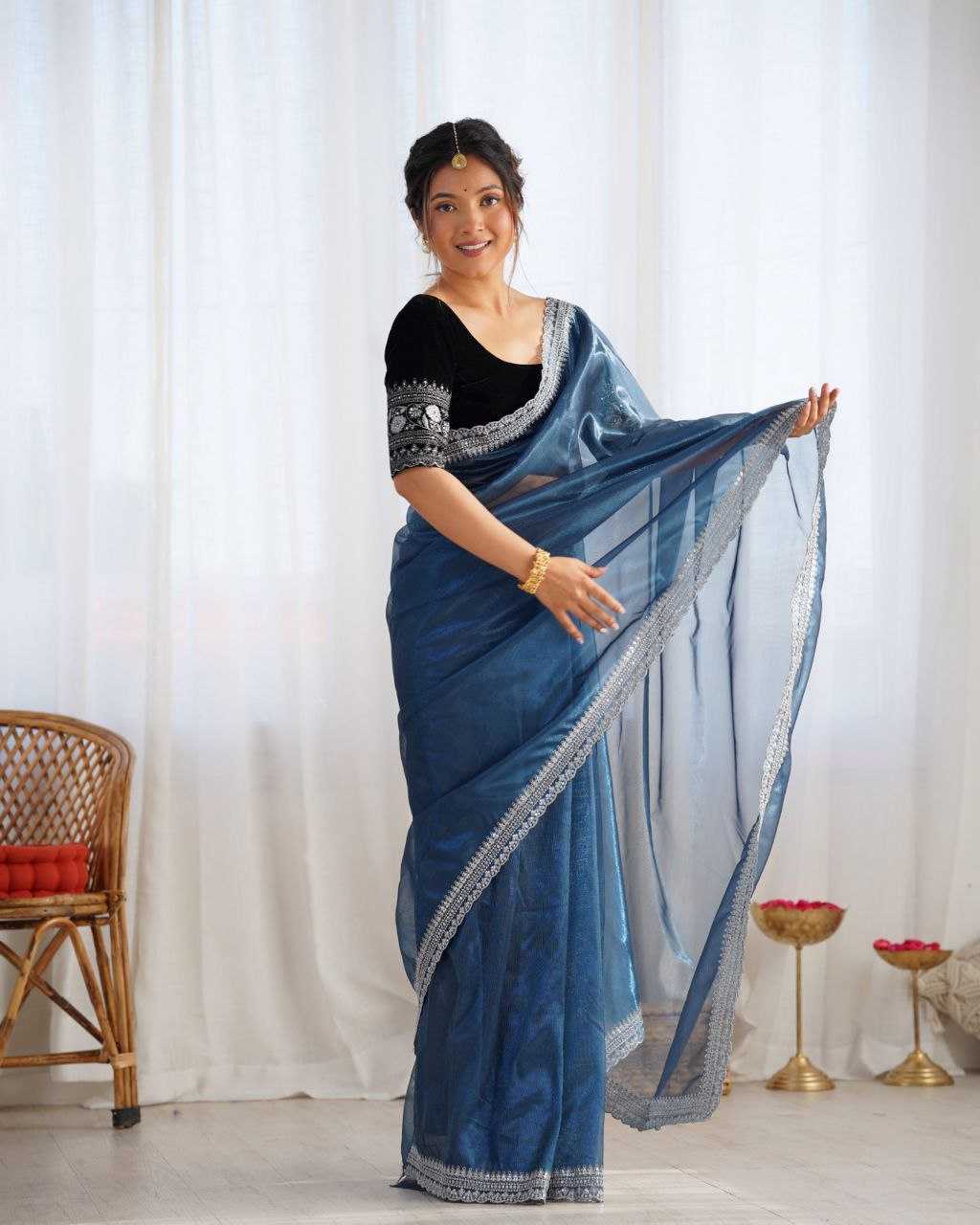 Ynf Twill Net KESH486 photoshoot Sarees Wedding Collections Festive Collections Wholesale Net Sarees Sequins Work Saree Sarees With Blouse Manufacturer