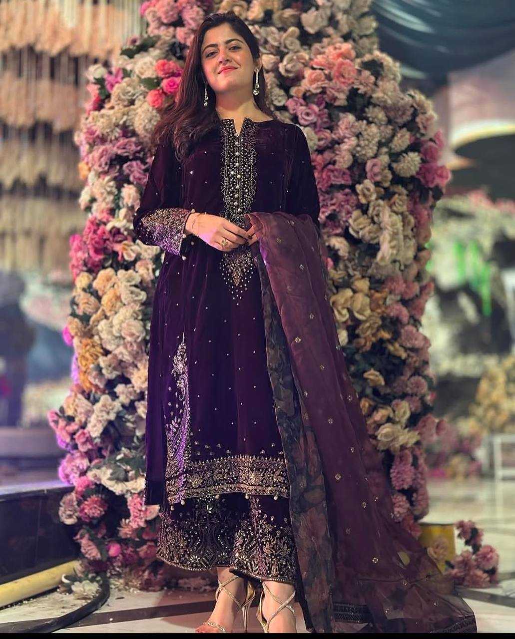 Ynf Velvet KESH141 1037 Suits & Dresses Wholesale Velvet Suits Embroidery Suits Palazzo Suit Manufacturer
