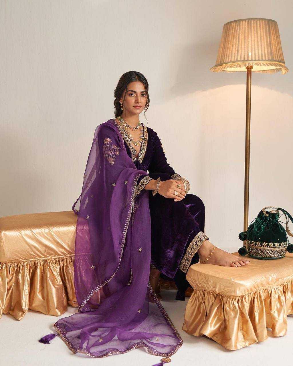 Ynf Velvet KESH492 892 Suits & Dresses Wedding Collections Festive Collections Wholesale Velvet Suits Embroidery Suits Palazzo Suit Manufacturer