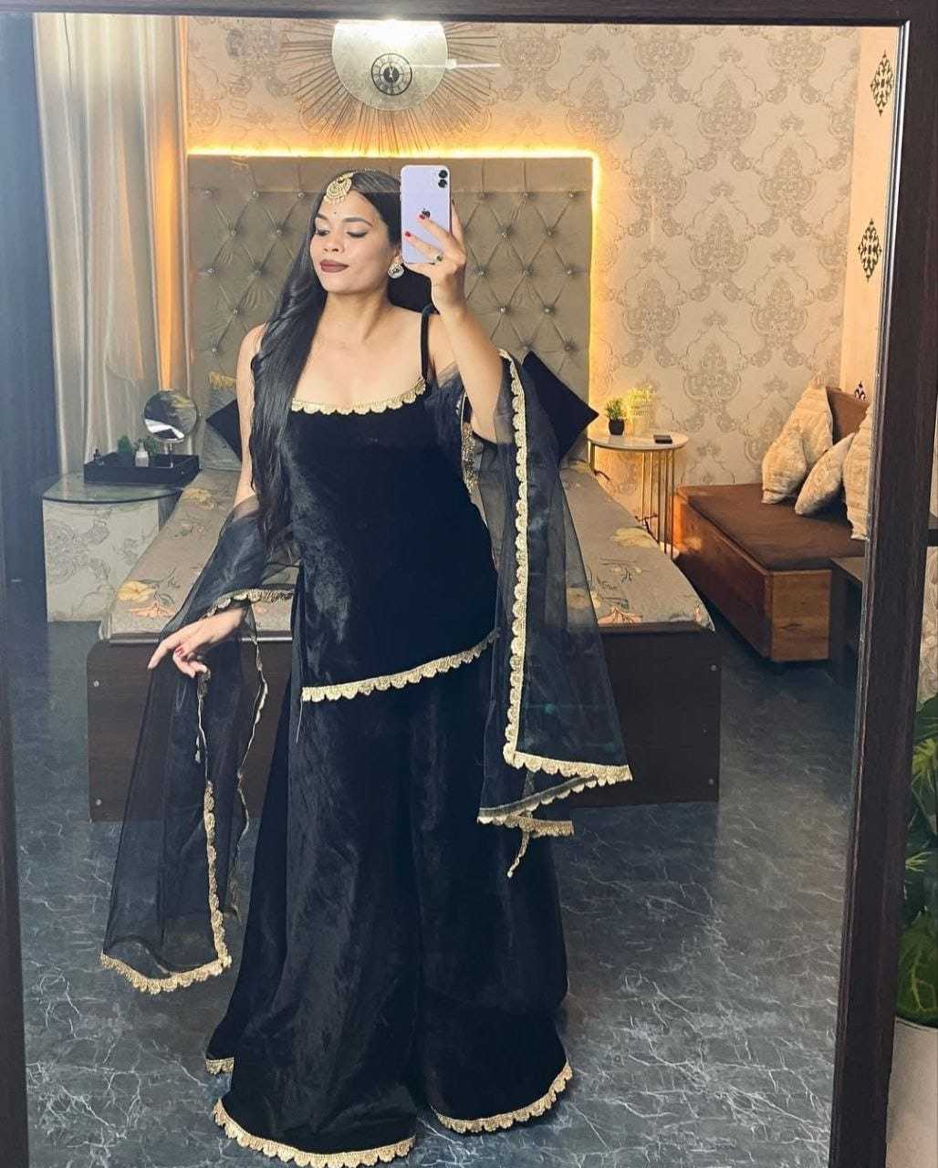 Ynf Velvet RIN157 2123 Suits & Dresses Plus Size Collections Wholesale Velvet Suits Palazzo Suit Black Salwar Suit Manufacturer