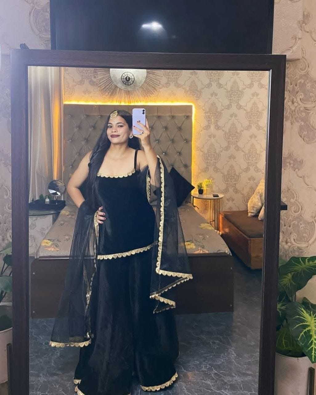 Ynf Velvet RIN157 2123 Suits & Dresses Plus Size Collections Wholesale Velvet Suits Palazzo Suit Black Salwar Suit Manufacturer