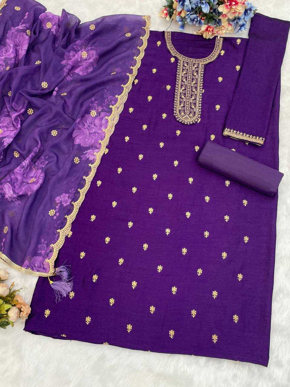 Ynf Vichitra Silk RIN131 709 Suits & Dresses Wedding Collections Festive Collections Wholesale Ladies Silk Suit Suit Material Embroidered Suits Manufacturer