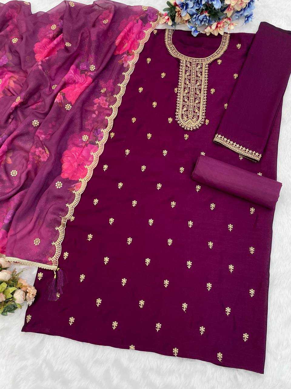 Ynf Vichitra Silk RIN131 709 Suits & Dresses Wedding Collections Festive Collections Wholesale Ladies Silk Suit Suit Material Embroidered Suits Manufacturer