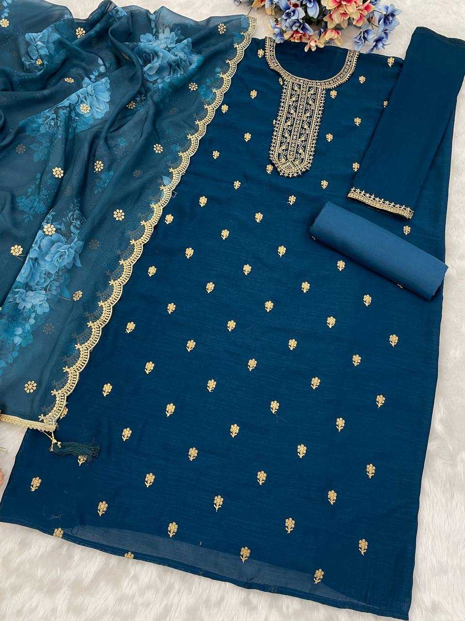 Ynf Vichitra Silk RIN131 709 Suits & Dresses Wedding Collections Festive Collections Wholesale Ladies Silk Suit Suit Material Embroidered Suits Manufacturer