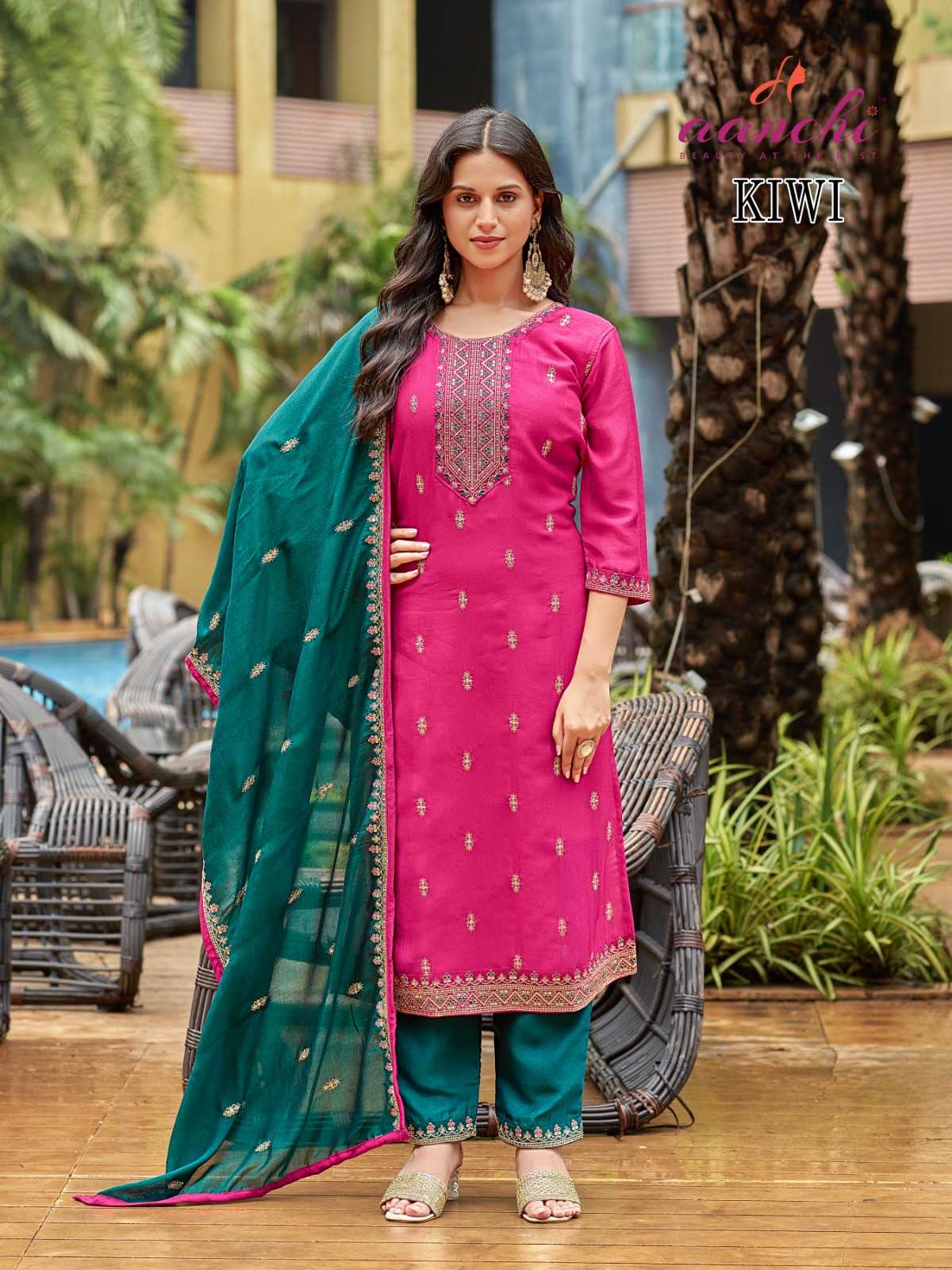 Ynf Vichitra Silk RIN190 AANCHI-KIWI Setwise Collections Wholesale Dresses & Suits Catalogs Manufacturer