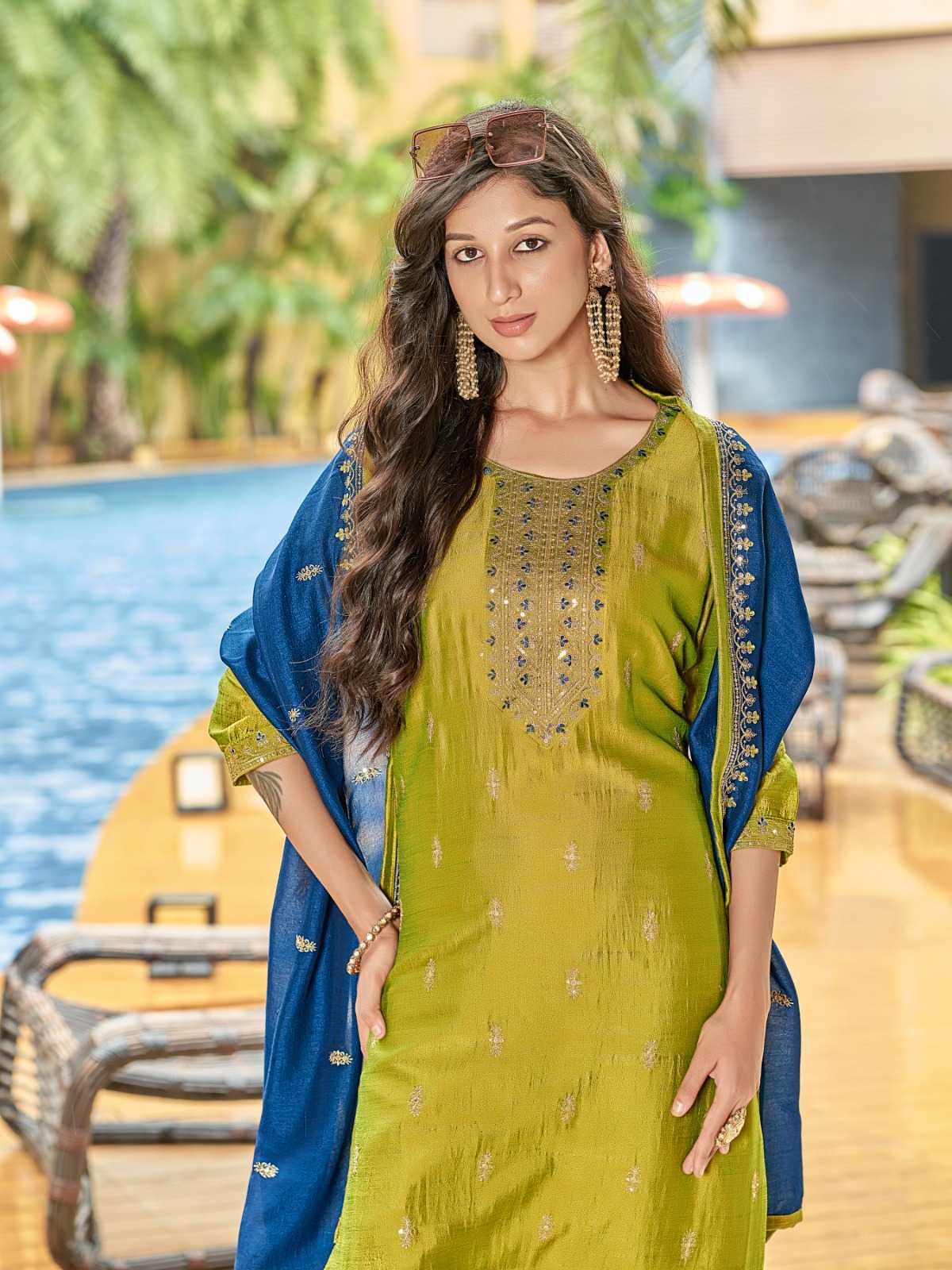 Ynf Vichitra Silk RIN190 AANCHI-KIWI Setwise Collections Wholesale Dresses & Suits Catalogs Manufacturer