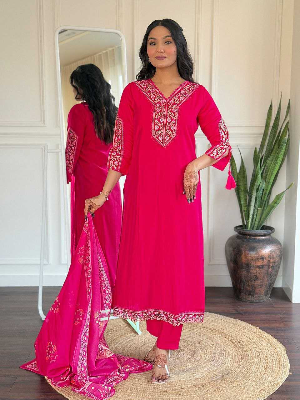 Ynf Viscose Chanderi KESH529 642 Suits & Dresses Wedding Collections Festive Collections Wholesale Embroidery Suits Chanderi Suit Wedding guest dresses Manufacturer