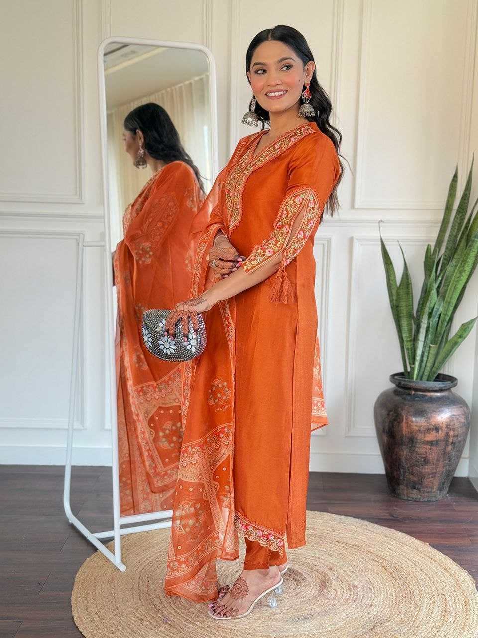 Ynf Viscose Chanderi KESH529 642 Suits & Dresses Wedding Collections Festive Collections Wholesale Embroidery Suits Chanderi Suit Wedding guest dresses Manufacturer