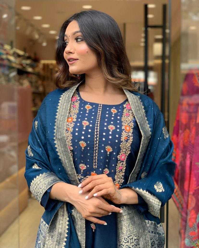 Ynf Viscose Chanderi KESH529 PURVI Suits & Dresses Wedding Collections Festive Collections Wholesale Embroidery Suits Party wear suits Chanderi Suit Manufacturer