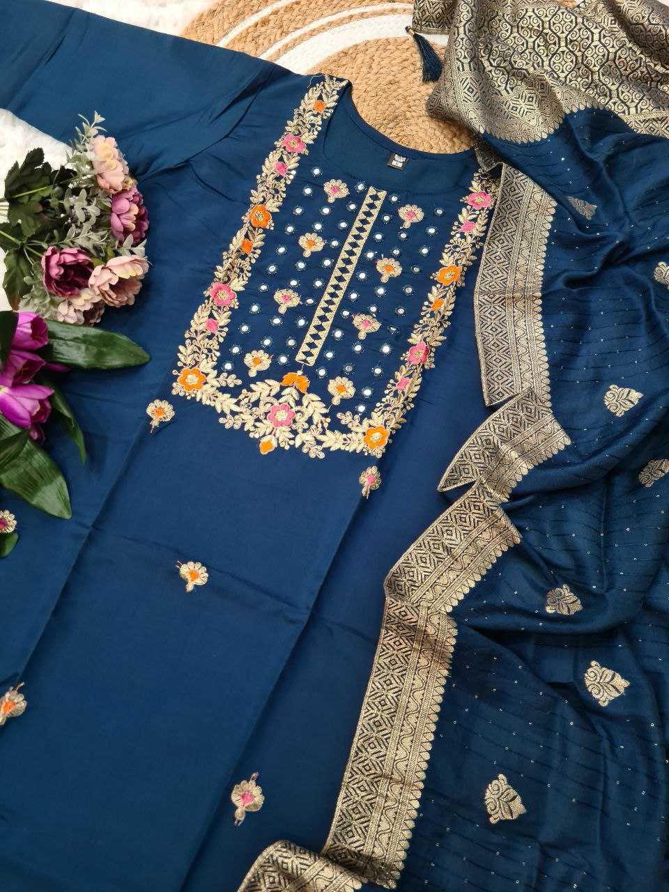 Ynf Viscose Chanderi KESH529 PURVI Suits & Dresses Wedding Collections Festive Collections Wholesale Embroidery Suits Party wear suits Chanderi Suit Manufacturer