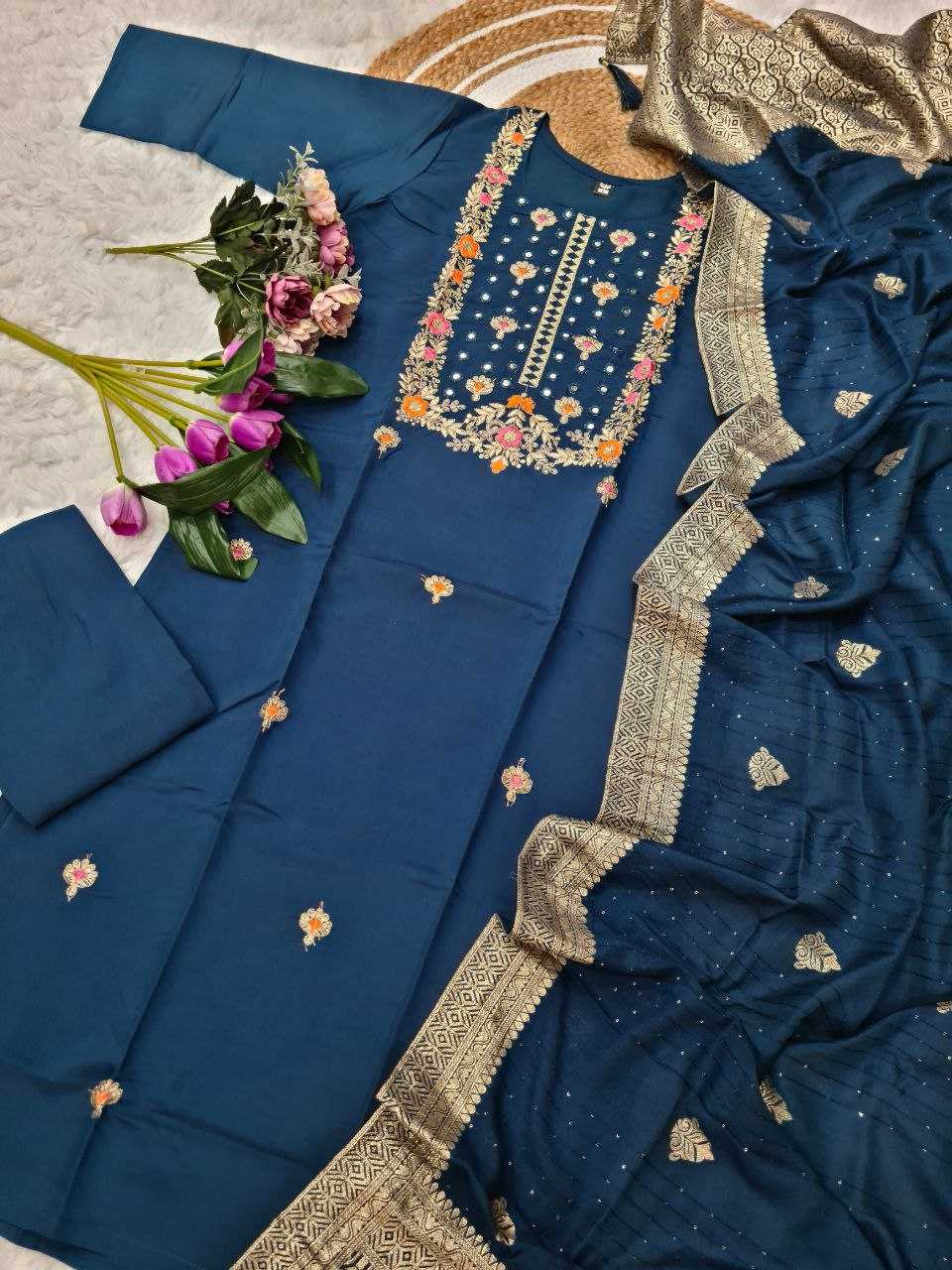 Ynf Viscose Chanderi KESH529 PURVI Suits & Dresses Wedding Collections Festive Collections Wholesale Embroidery Suits Party wear suits Chanderi Suit Manufacturer