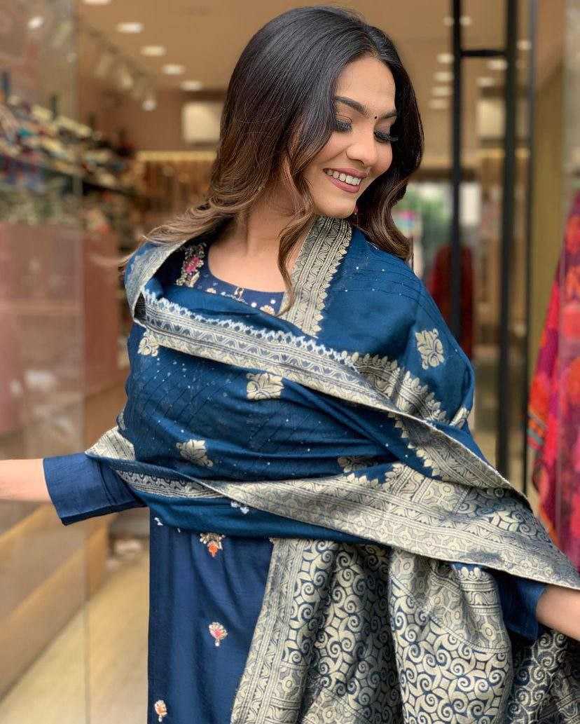 Ynf Viscose Chanderi KESH529 PURVI Suits & Dresses Wedding Collections Festive Collections Wholesale Embroidery Suits Party wear suits Chanderi Suit Manufacturer