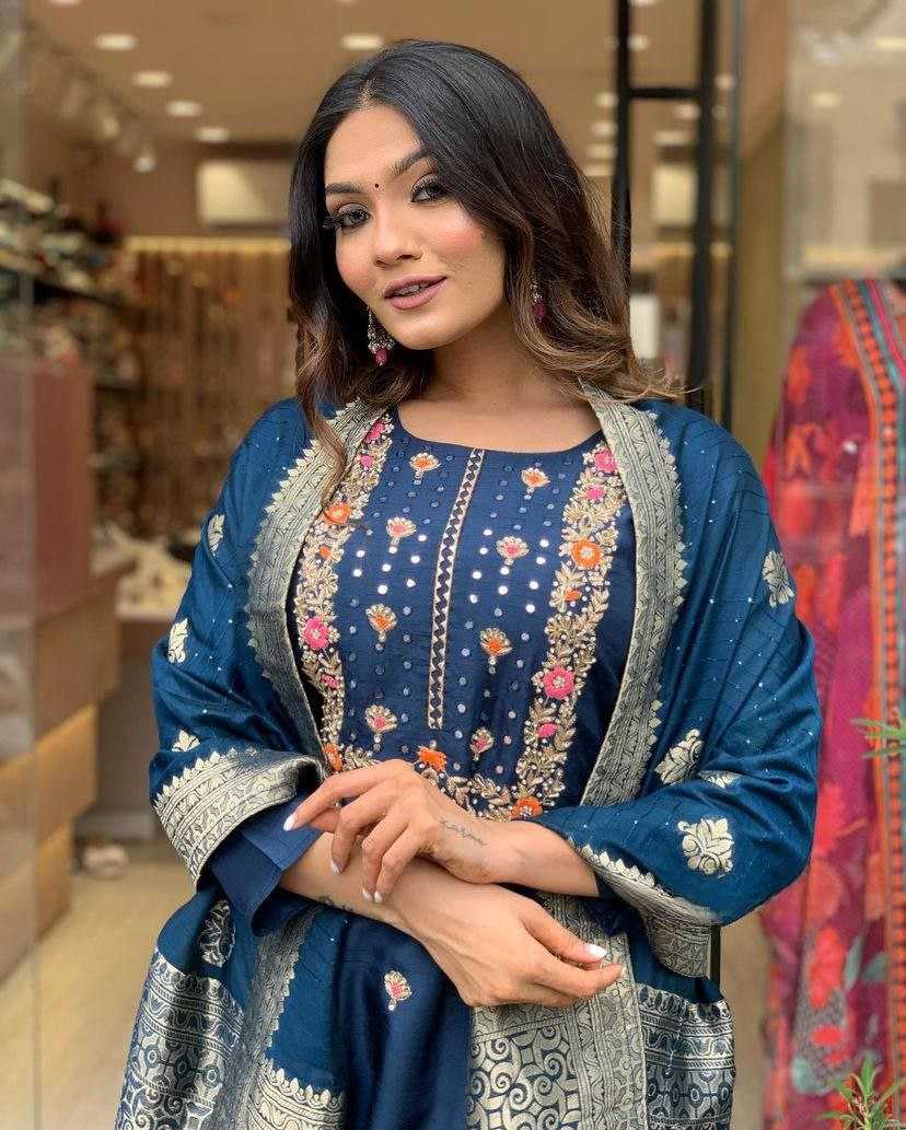 Ynf Viscose Chanderi KESH529 PURVI Suits & Dresses Wedding Collections Festive Collections Wholesale Embroidery Suits Party wear suits Chanderi Suit Manufacturer