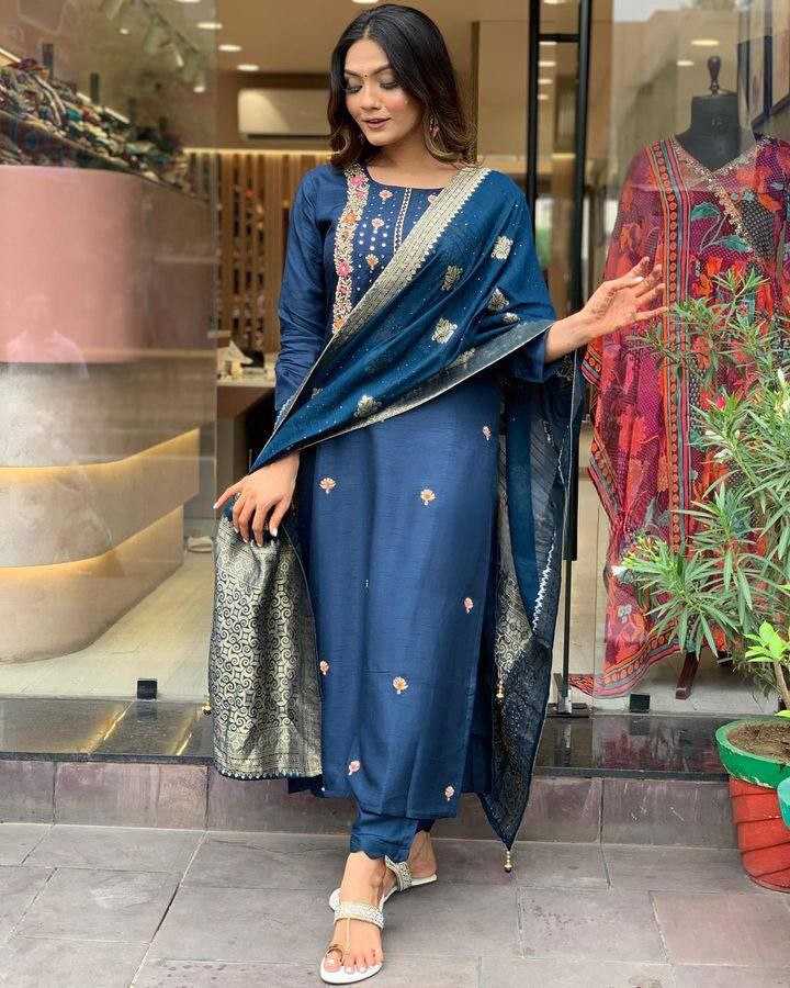 Ynf Viscose Chanderi KESH529 PURVI Suits & Dresses Wedding Collections Festive Collections Wholesale Embroidery Suits Party wear suits Chanderi Suit Manufacturer