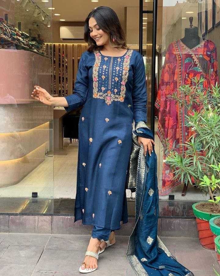Ynf Viscose Chanderi KESH529 PURVI Suits & Dresses Wedding Collections Festive Collections Wholesale Embroidery Suits Party wear suits Chanderi Suit Manufacturer