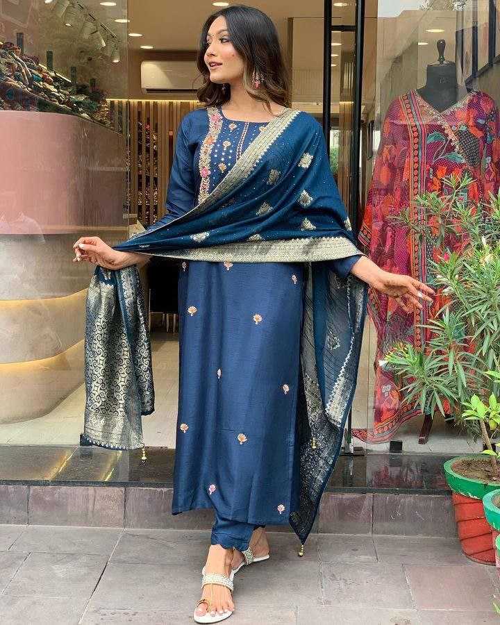Ynf Viscose Chanderi KESH529 PURVI Suits & Dresses Wedding Collections Festive Collections Wholesale Embroidery Suits Party wear suits Chanderi Suit Manufacturer
