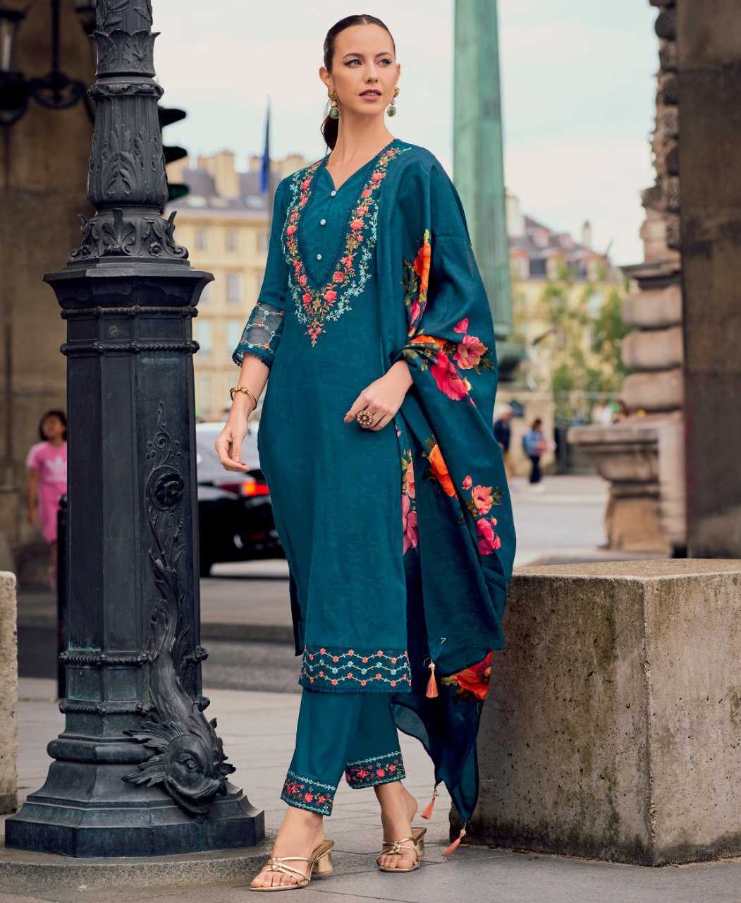 Ynf Viscose KESH507 Teal Blue Suits & Dresses Wedding Collections Festive Collections Wholesale Ladies Silk Suit Embroidered Suits Casual Dresses Manufacturer