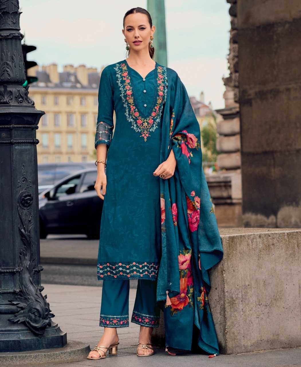 Ynf Viscose KESH507 Teal Blue Suits & Dresses Wedding Collections Festive Collections Wholesale Ladies Silk Suit Embroidered Suits Casual Dresses Manufacturer