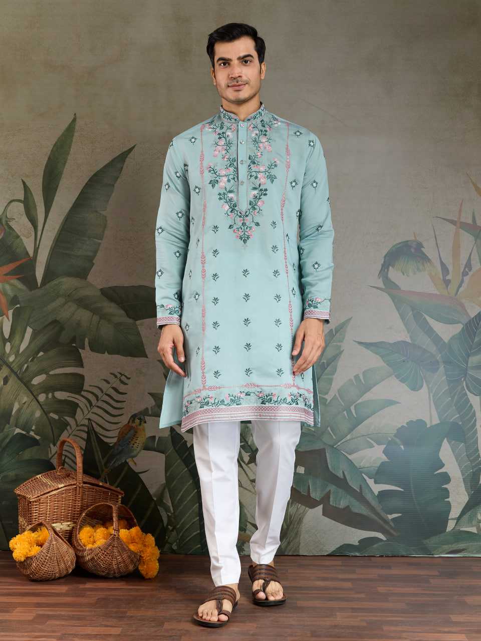 Ynf Viscose RIN202 61351 Mens Wear Wedding Collections Festive Collections Wholesale Casual Wear Embroidered Kurta Pajama Diwali Collections Manufacturer