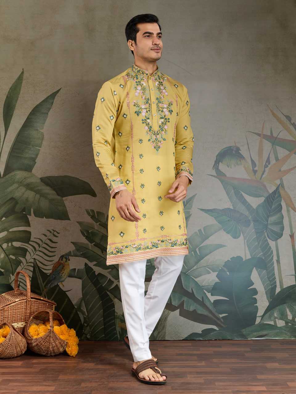 Ynf Viscose RIN202 61351 Mens Wear Wedding Collections Festive Collections Wholesale Casual Wear Embroidered Kurta Pajama Diwali Collections Manufacturer
