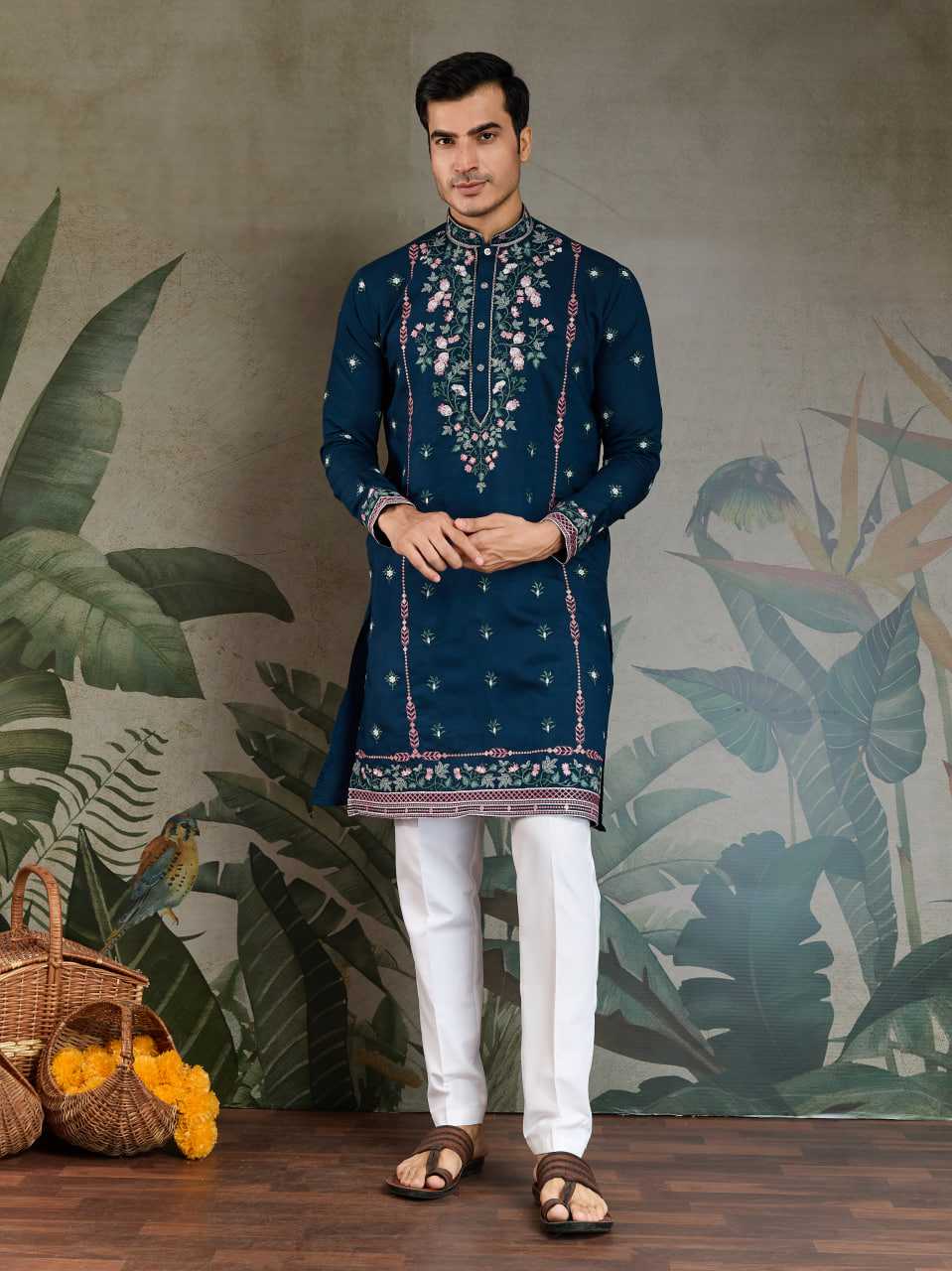 Ynf Viscose RIN202 61351 Mens Wear Wedding Collections Festive Collections Wholesale Casual Wear Embroidered Kurta Pajama Diwali Collections Manufacturer